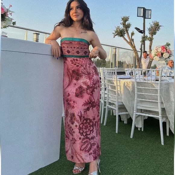 ❌️SOLD❌️PRINTED STRAPLESS DRESS MULTICOLORED SIZE M - Picture 4 of 10